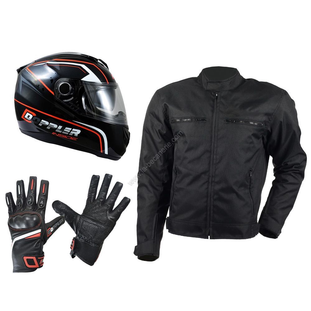 Pack pilote : veste, casque et gants moto
