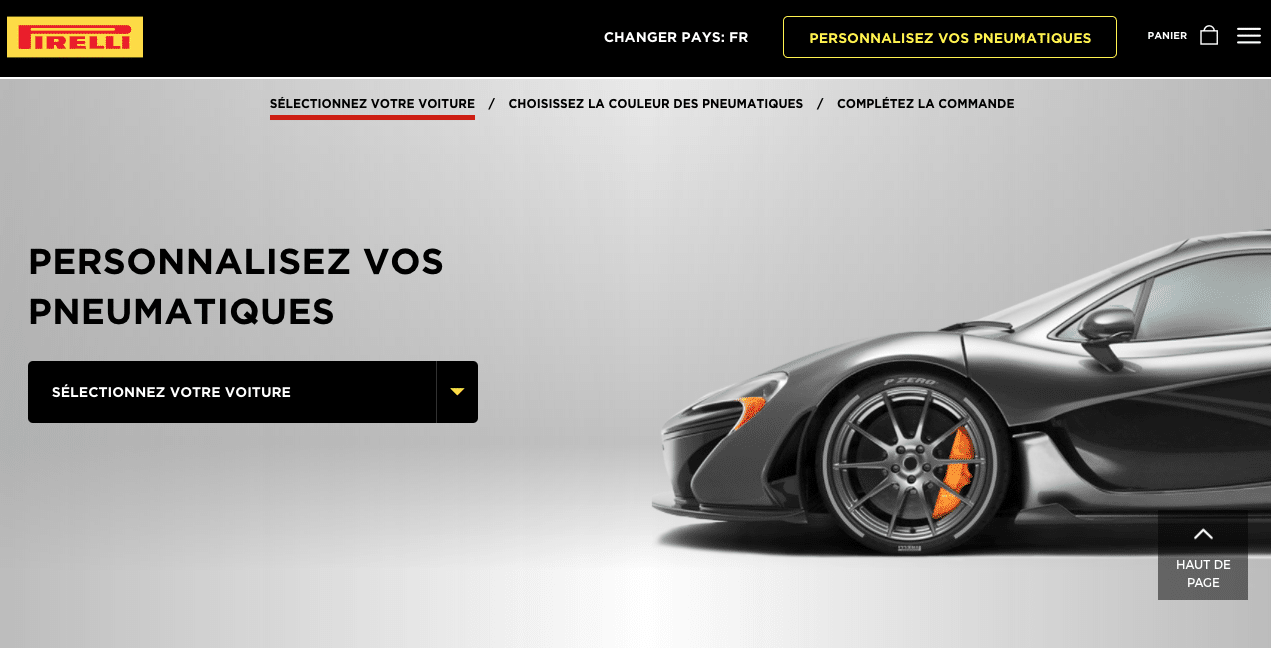Capture d'écran du site Pirelli