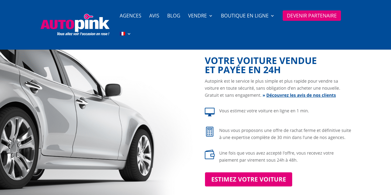 Capture ecran page accueil site Autopink